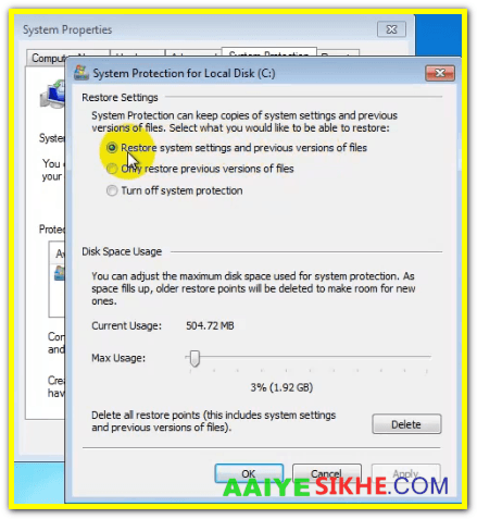 Restore system settings and previous versions of files