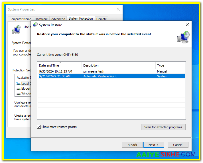 Create a system restore point